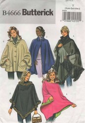4666 BUTTERICK SHAPED PANEL COLLAR PONCHOS FUR OR NOT PATTERN  LG-XL 16-22 UNCUT